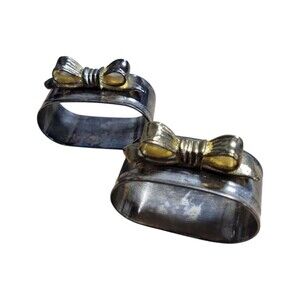 Silver Plate Napkin Holders W Gold Tone Bow